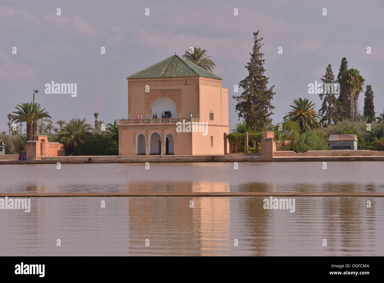 Pavilion in the Menara Gardens or Jardin de la Menara, UNESCO World Heritage Site, Marrakesh, Marrakesh-Tensift-El Haouz region Stock Photo