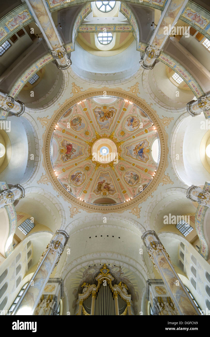 Dome ceiling, Dresden Frauenkirche church, Dresden, Saxony, Germany Stock Photo