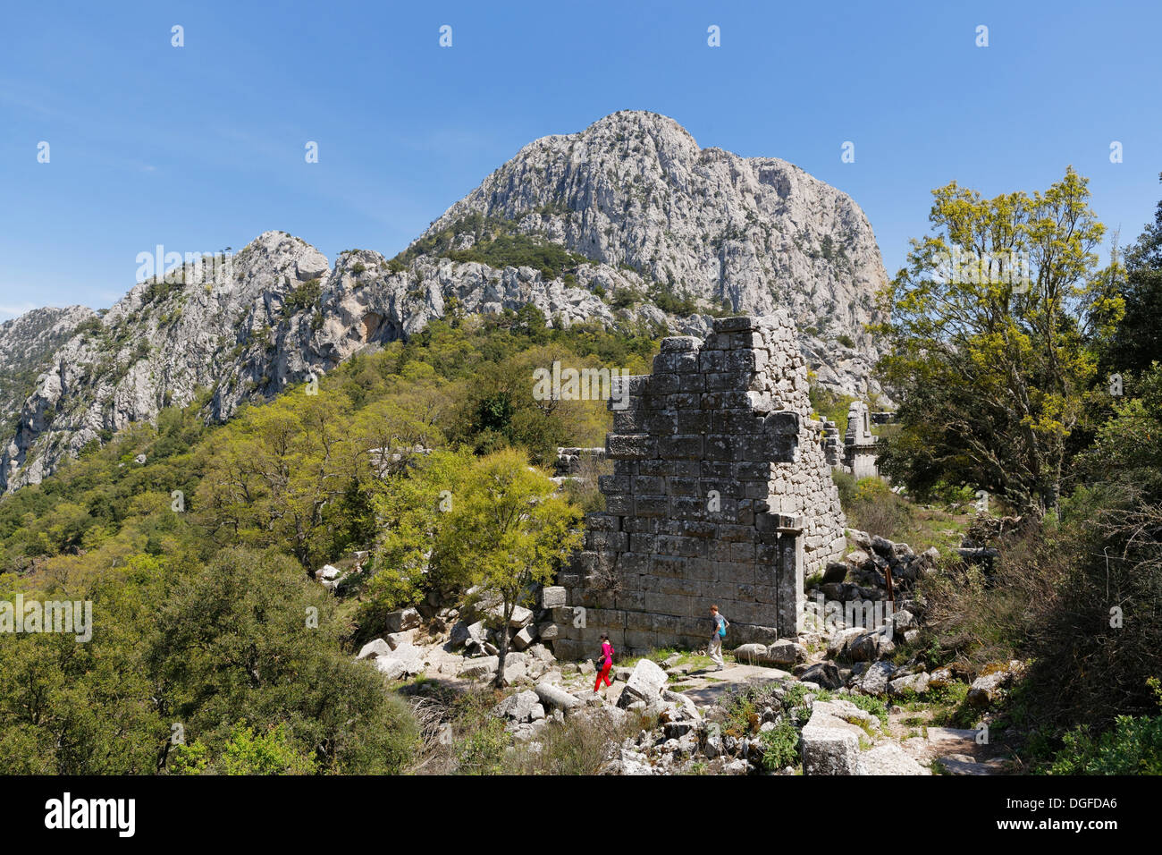 Upper city walls, ancient city of Termessos, Taurus Mountains, Termessos, Antalya Province, Turkey Stock Photo