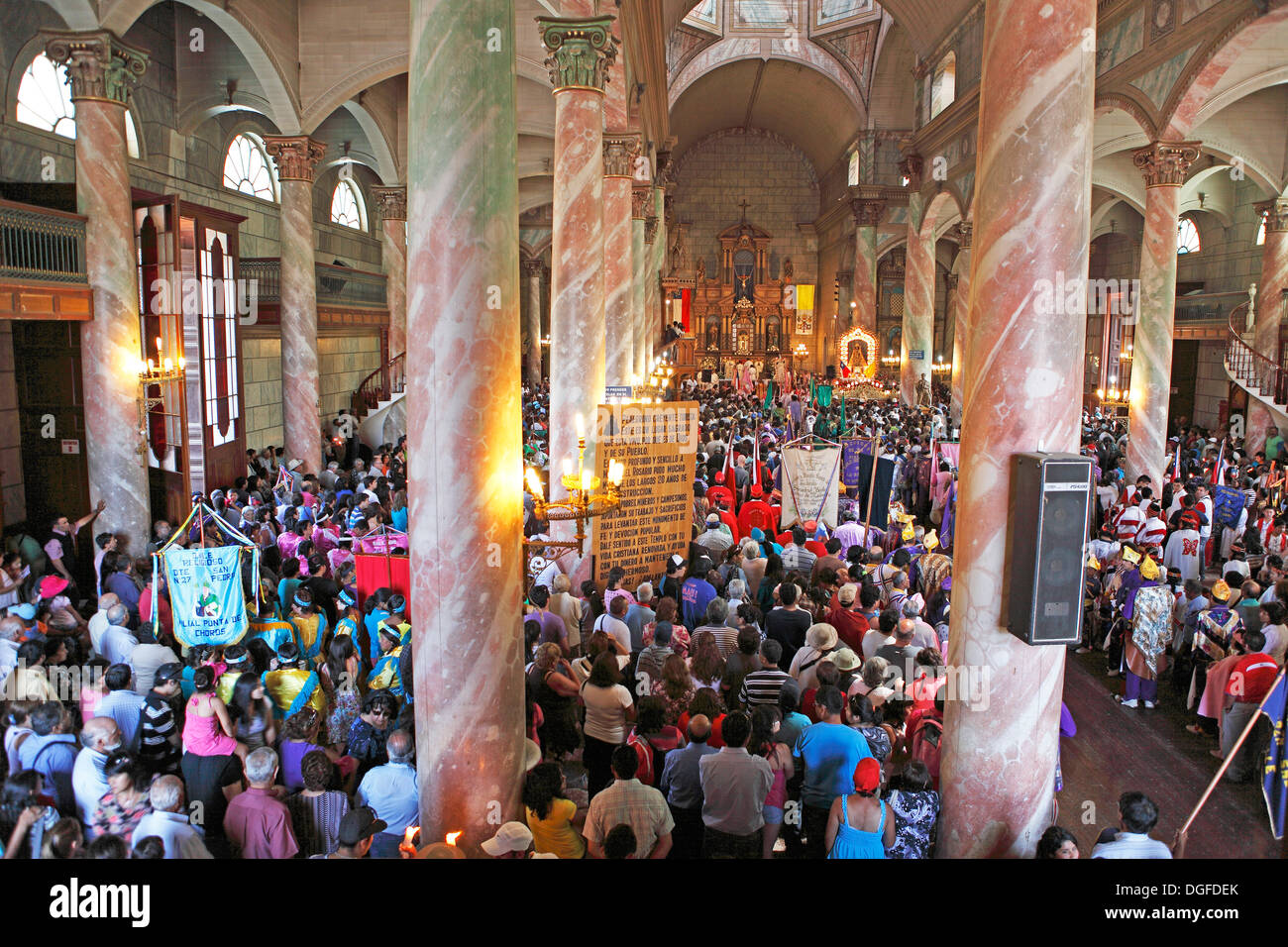 Pilgrims' mass in the Basilica of Andacollo, Andacollo, Coquimbo Region, Chile Stock Photo