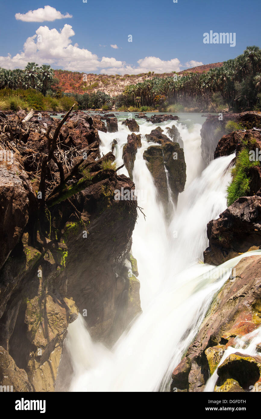 Epupa Falls, about 40 m, formed from the Kunene River, directly on the border with Angola, Epupa, Kaokoland, Kunene, Namibia Stock Photo