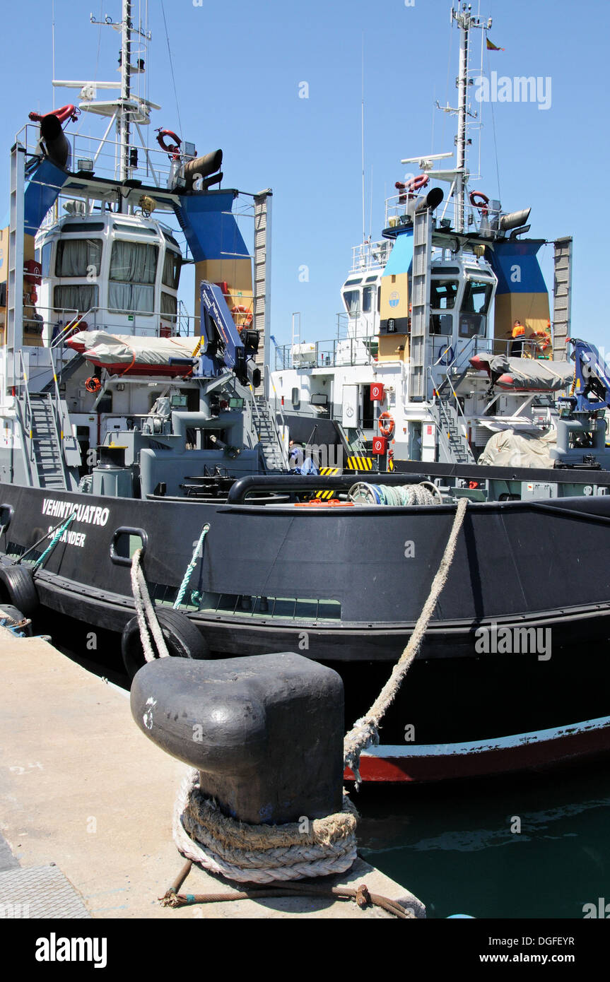 Ocean going tugs Vehinte and Vehinticuatro of Santander in the harbour, Malaga, Andalusia, Spain, Europe. Stock Photo