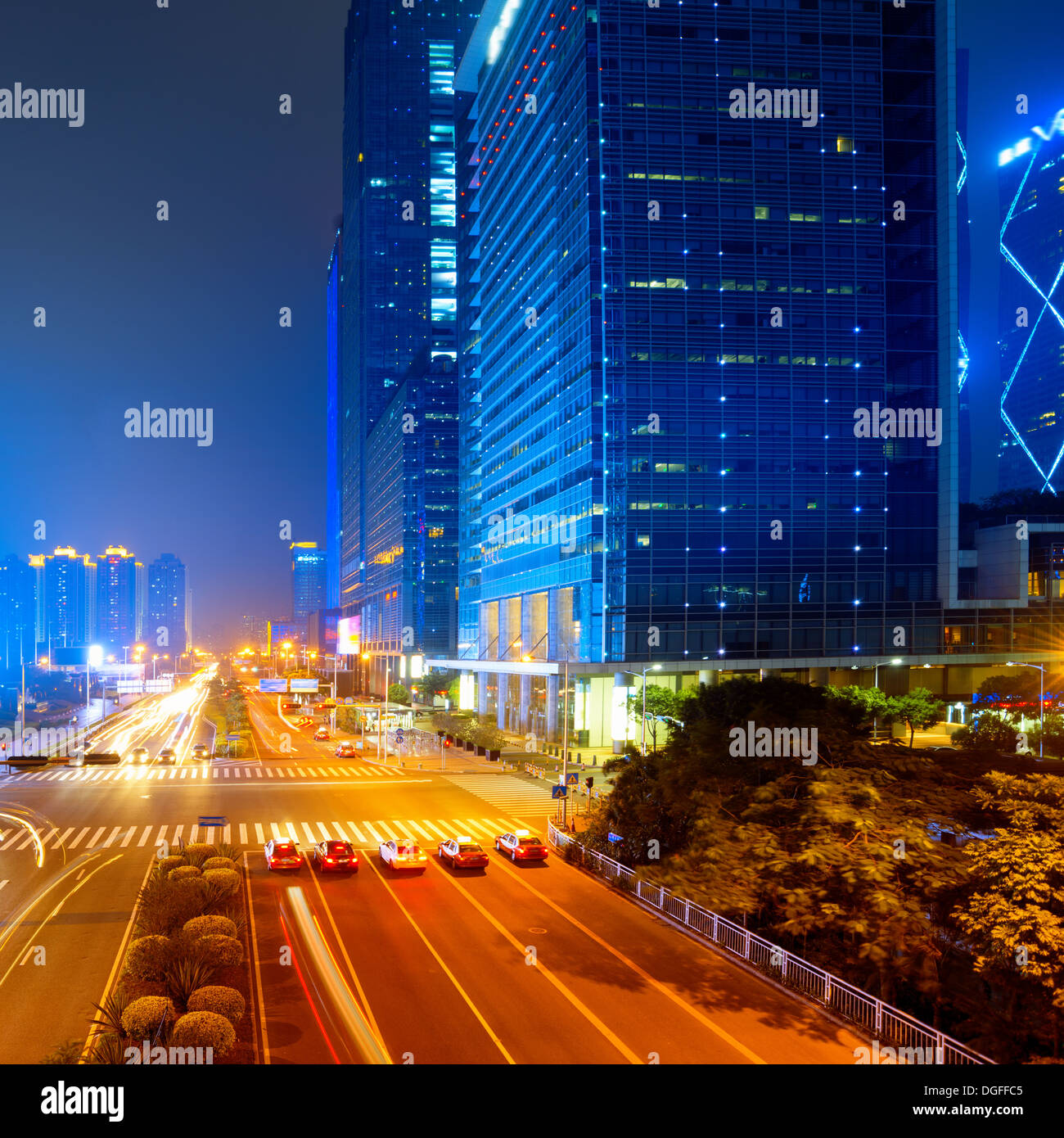The city and the road at night Stock Photo - Alamy
