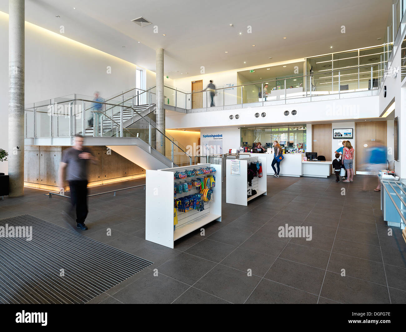 Splashpoint Leisure Centre, Worthing, United Kingdom. Architect: Wilkinson Eyre Architects, 2013. Public entrance hall. Stock Photo