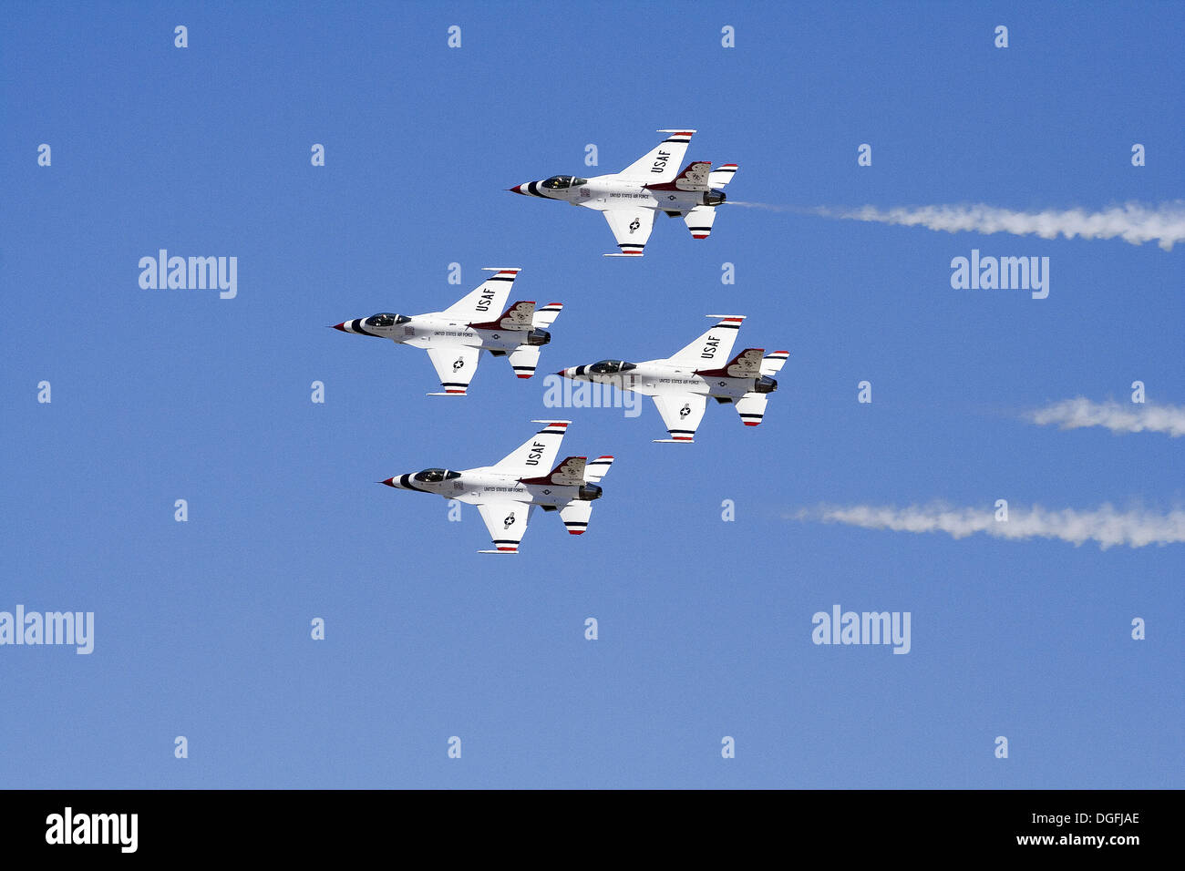 United States Air Force Thunderbirds F16s in flight during a show at