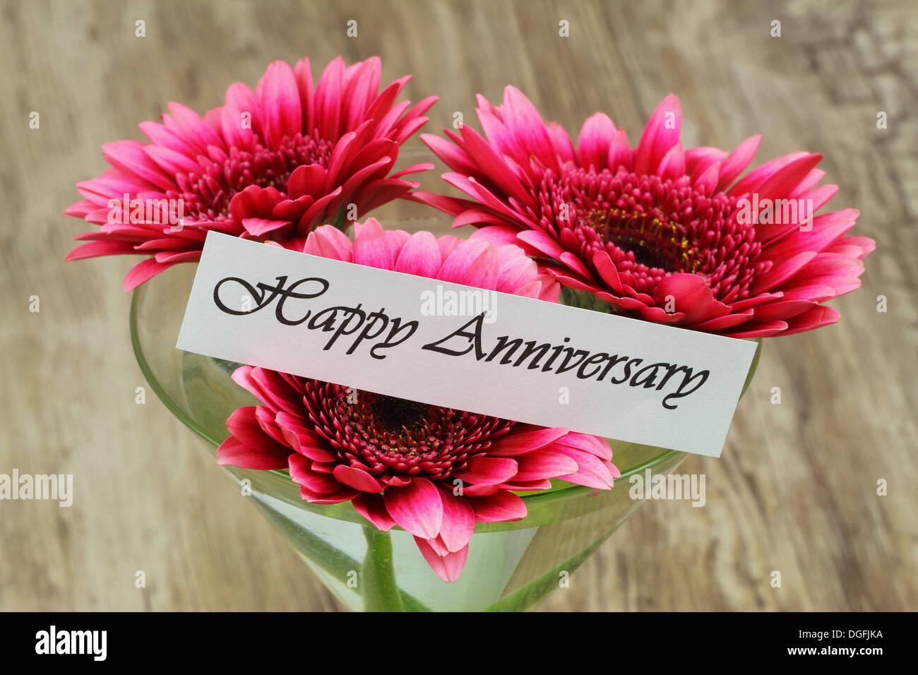 Happy Anniversary card with pink gerbera daisies in martini glass Stock ...