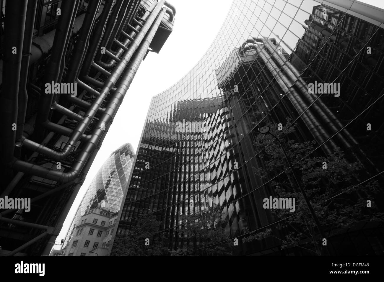 LONDON - SEPTEMBER 21: The Lloyds building and Willis building pictured on September 21, 2013 Stock Photo