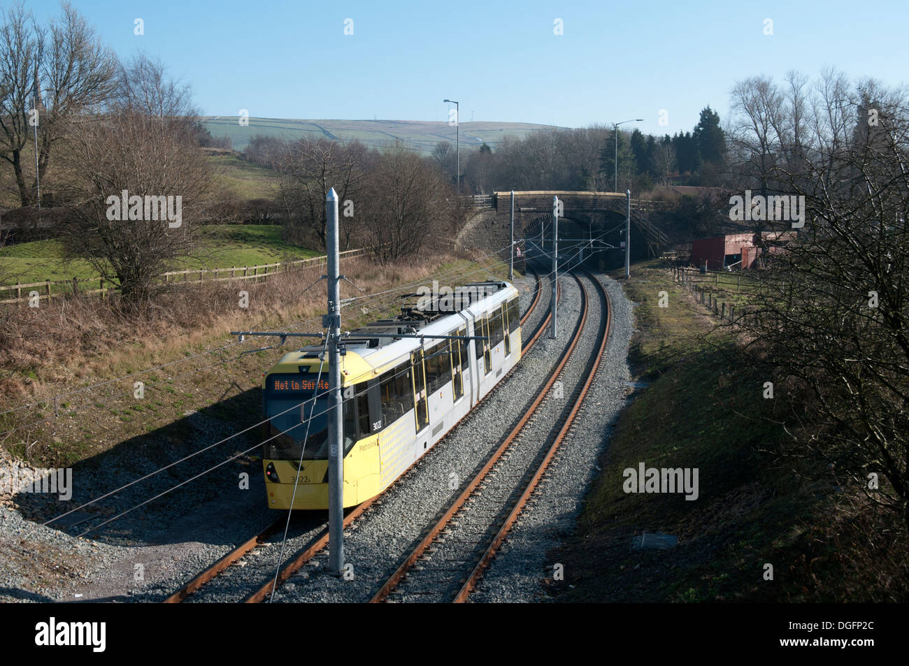 Metrolink tram on the OldhamRochdale line between Newhey and Milnrow