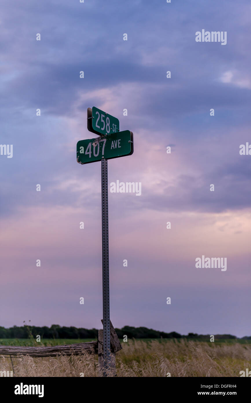 American rural street sign with bullet holes Stock Photo