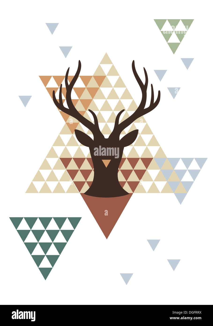 Christmas deer with abstract geometric pattern, vector background illustration Stock Photo