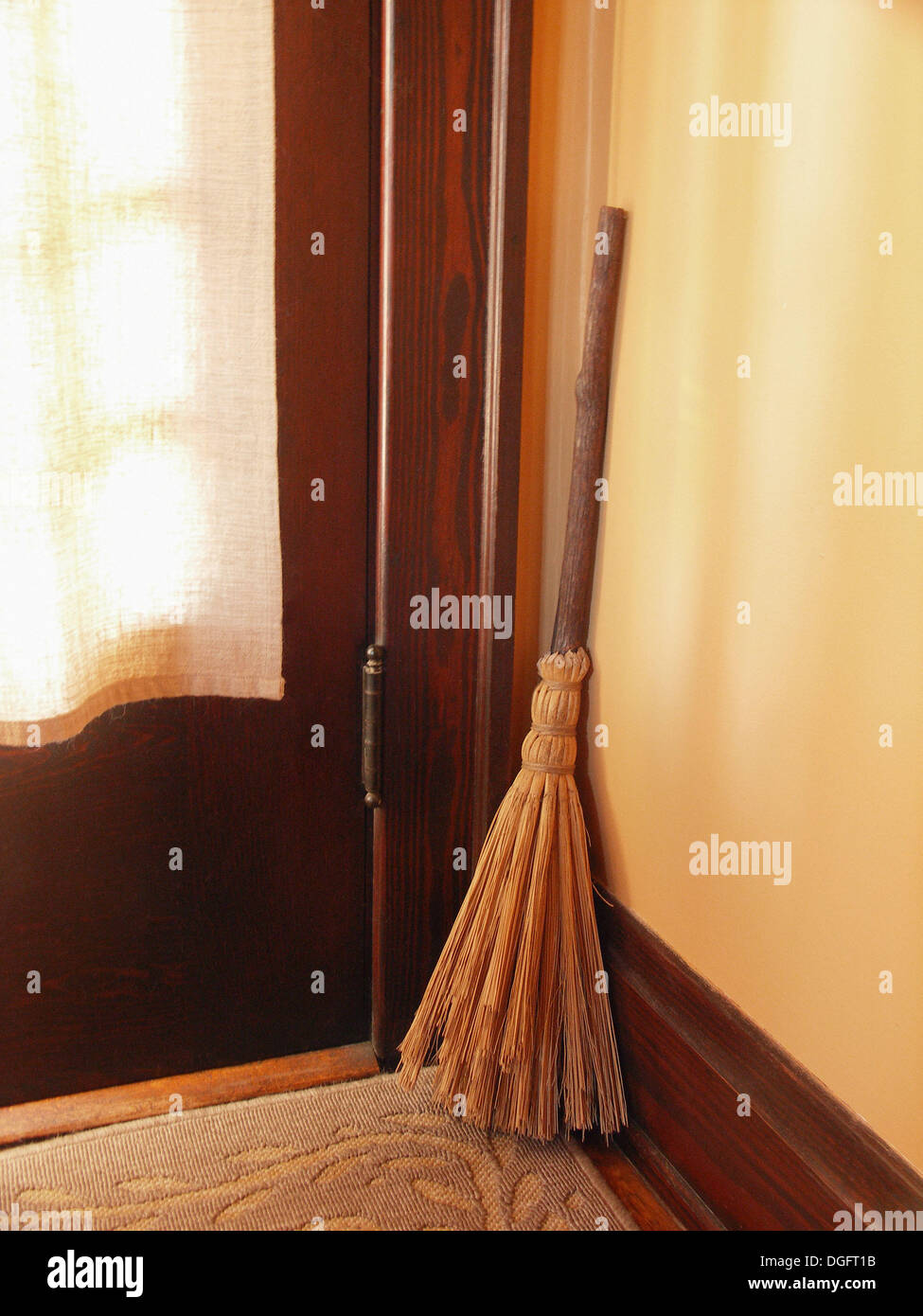 Old Broom by Door Stock Photo Alamy