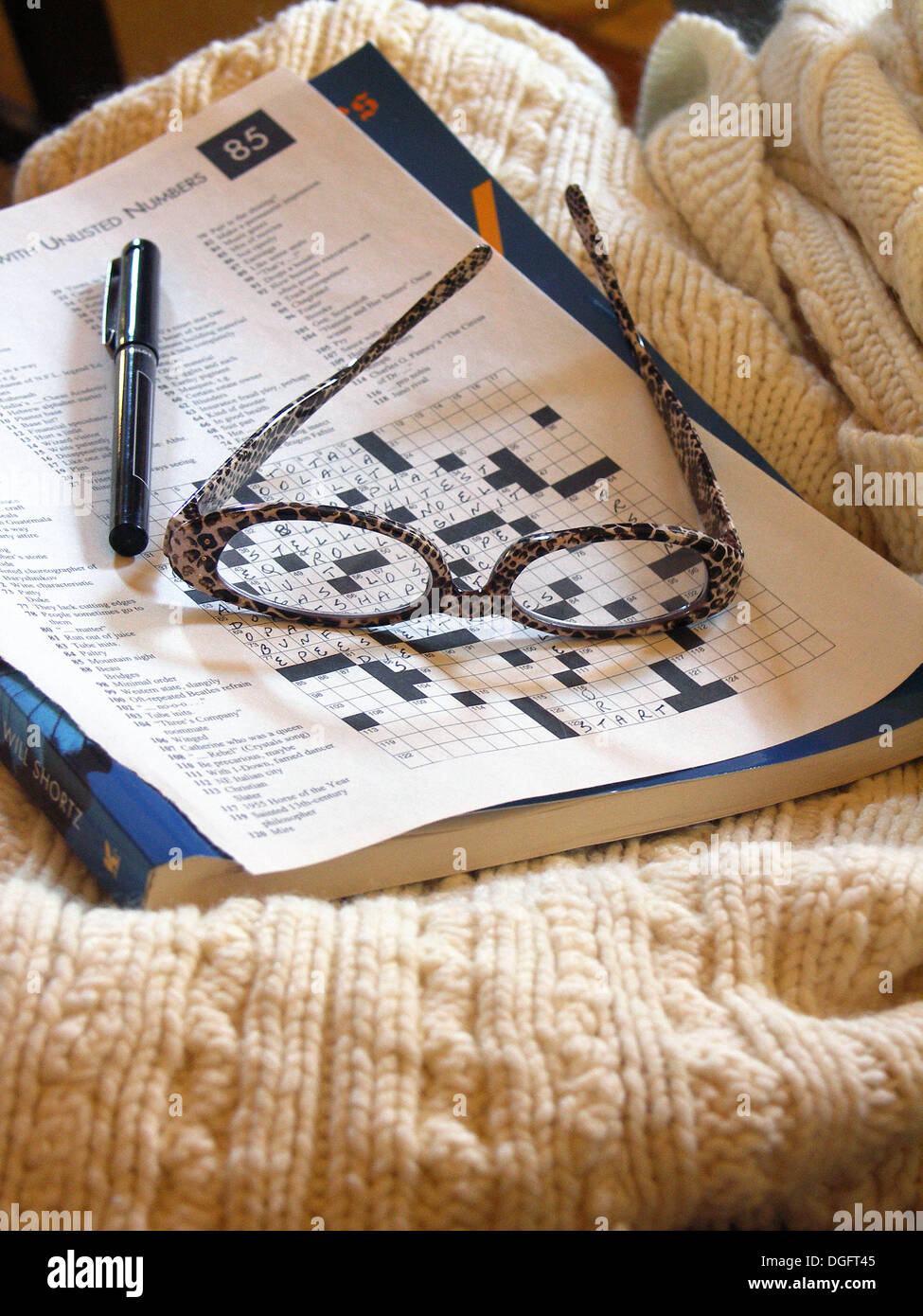 Reading Glasses on Crossword Puzzle Stock Photo Alamy
