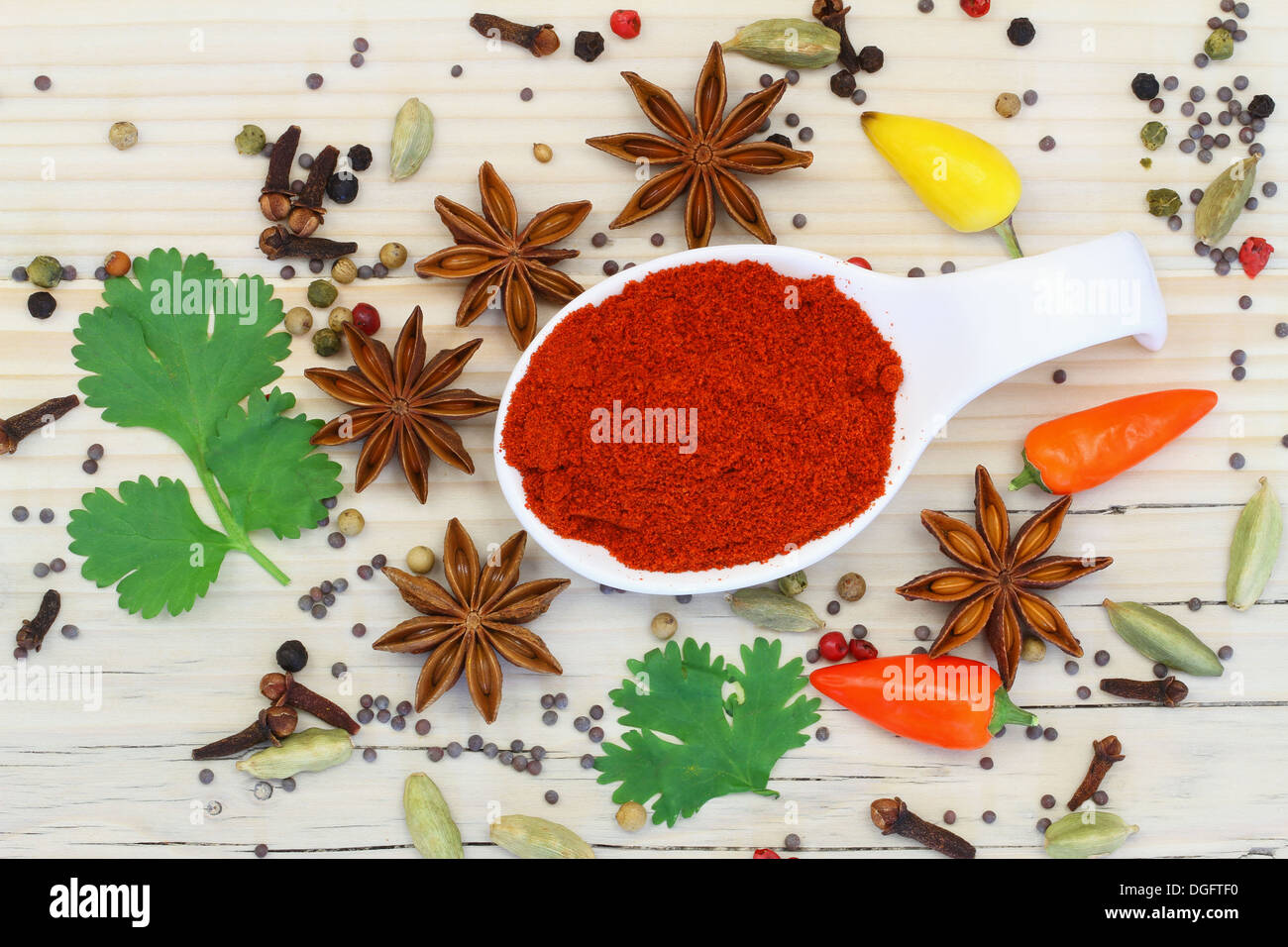 Chili powder with selection of Indian spices Stock Photo Alamy