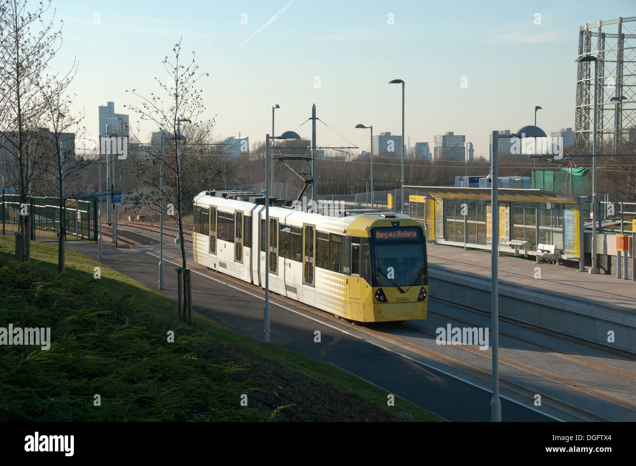 Metrolink tram at the Etihad Campus tram stop, on the East Manchester ...