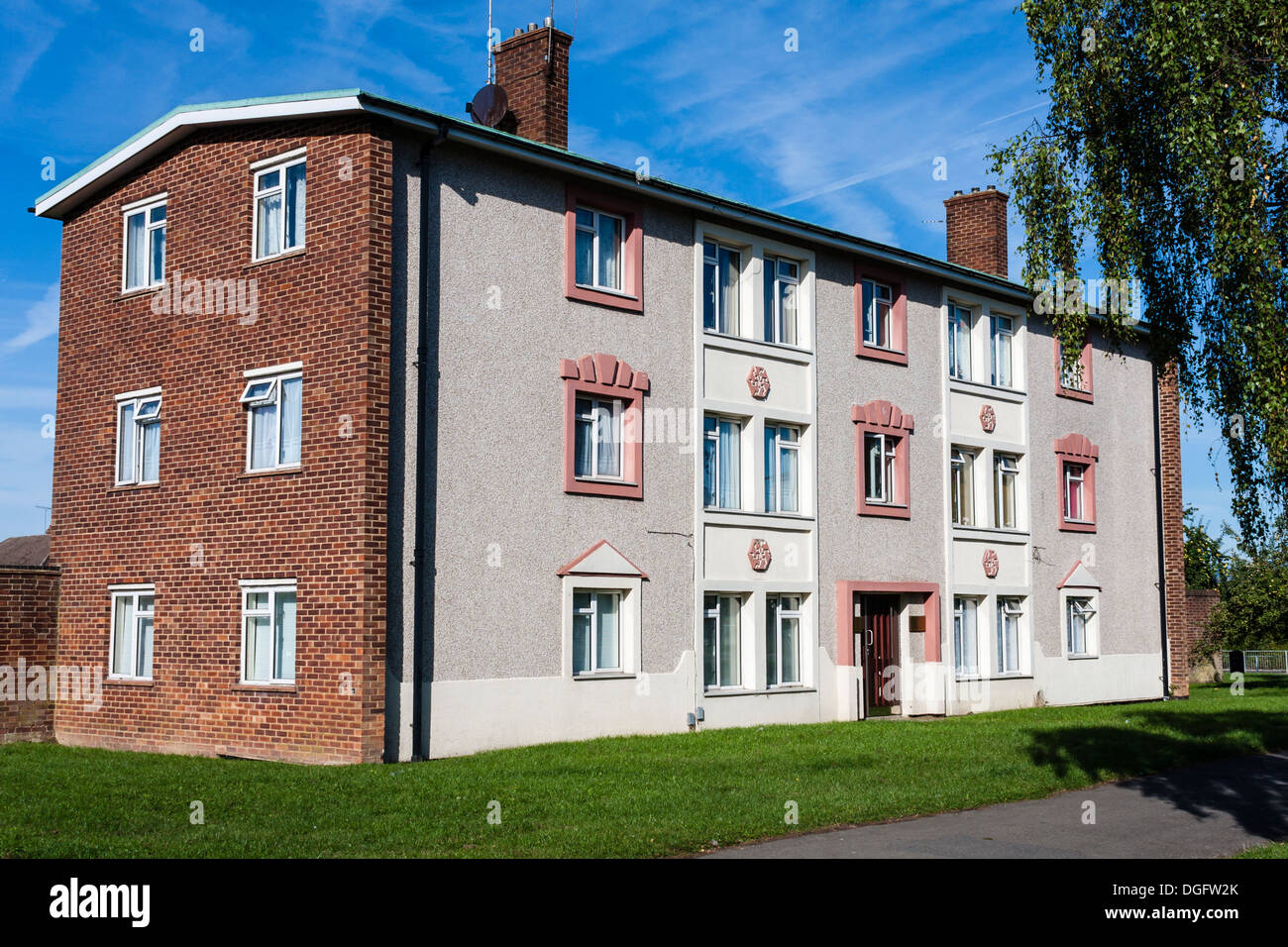 Reading Borough Council flats with council logo on side of building