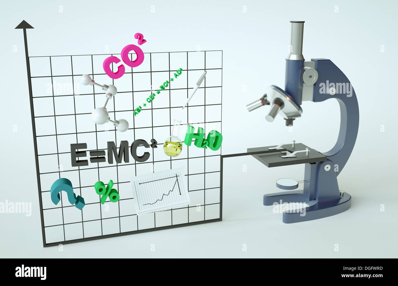 a microscope next to a chart with different symbols Stock Photo