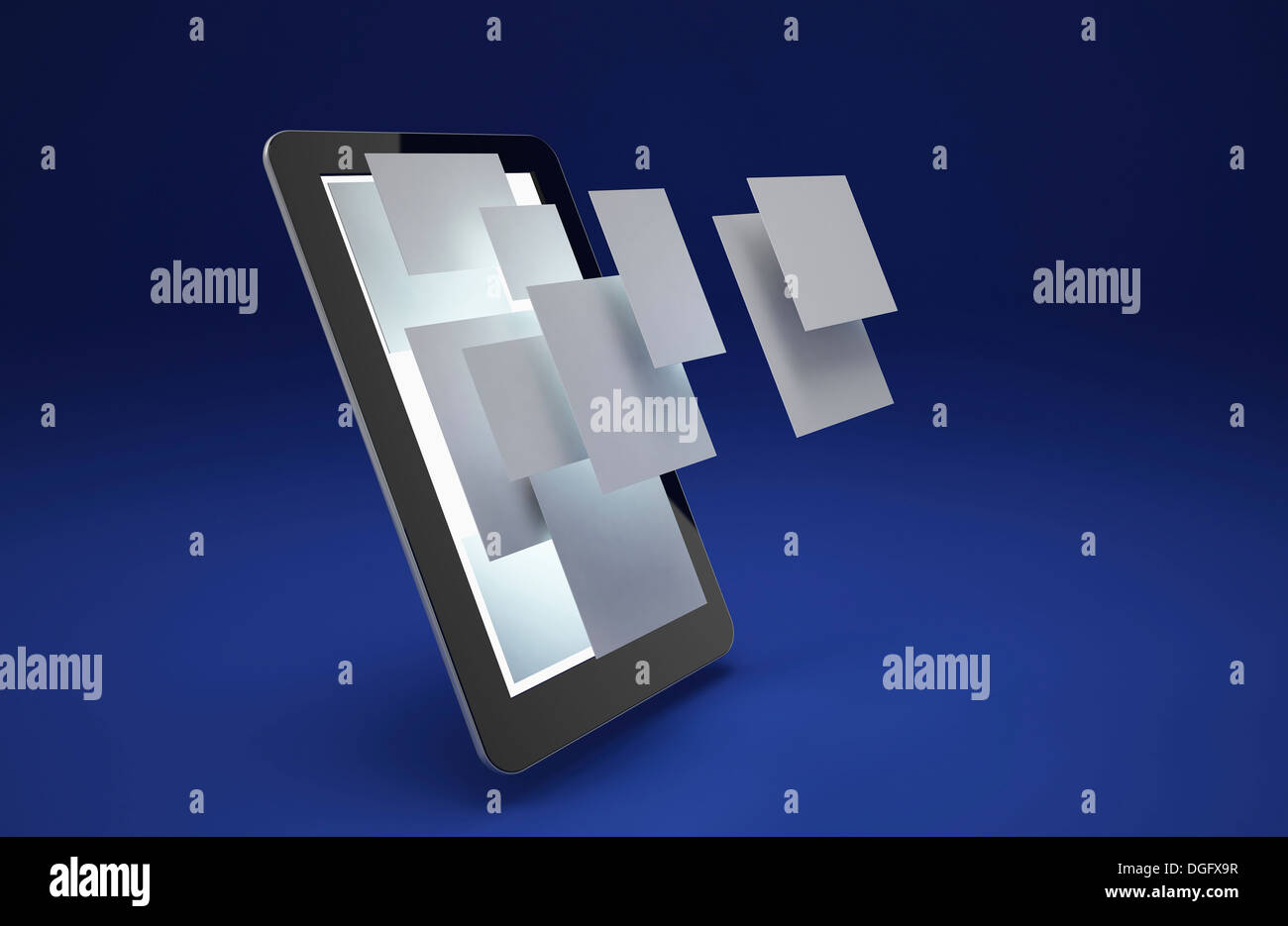 Tablet with blank sheets in front of it stock photo alamy