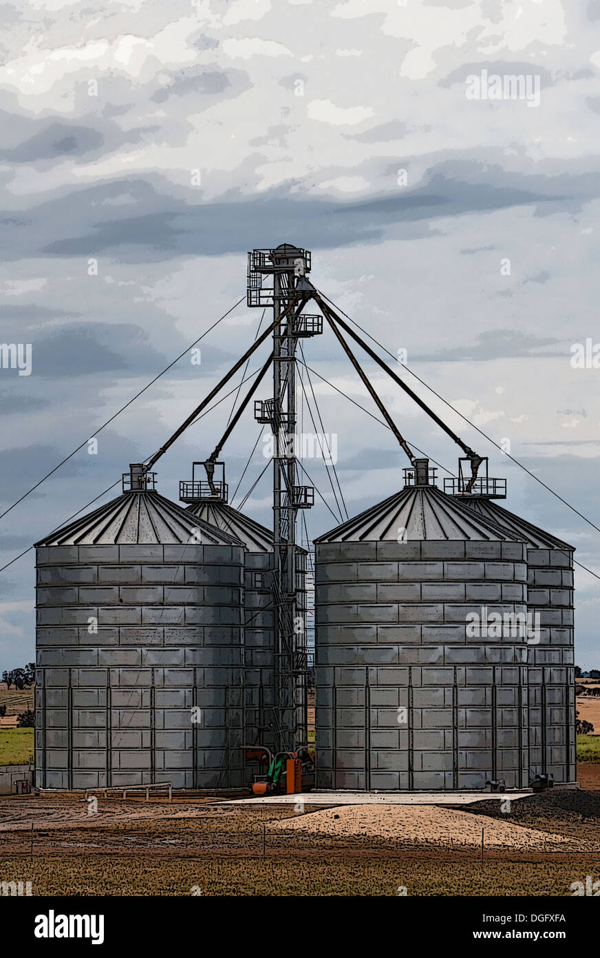Posterized image of grain silos, Stock Photo