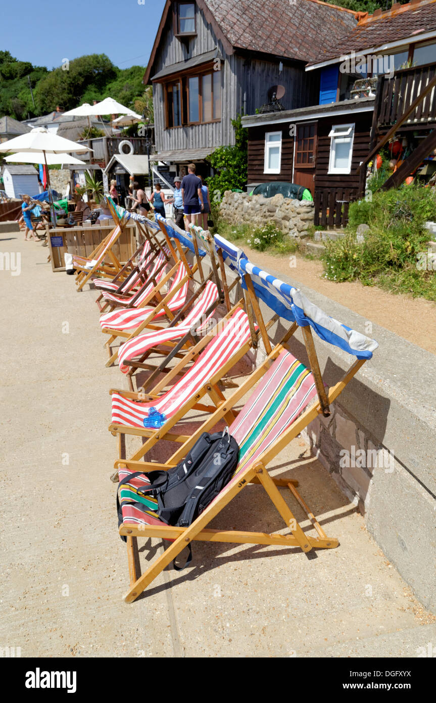 Deckchairs, Steephill Cove,Whitwell, Ventnor, Isle of Wight, England, UK. Stock Photo