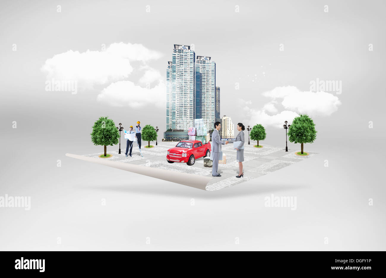 illustration of a square land with buildings Stock Photo Alamy