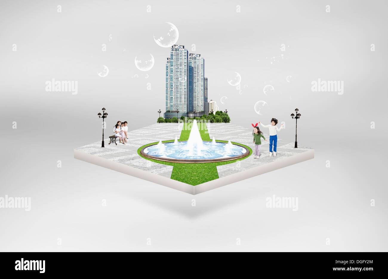 illustration of a square land with buildings Stock Photo Alamy