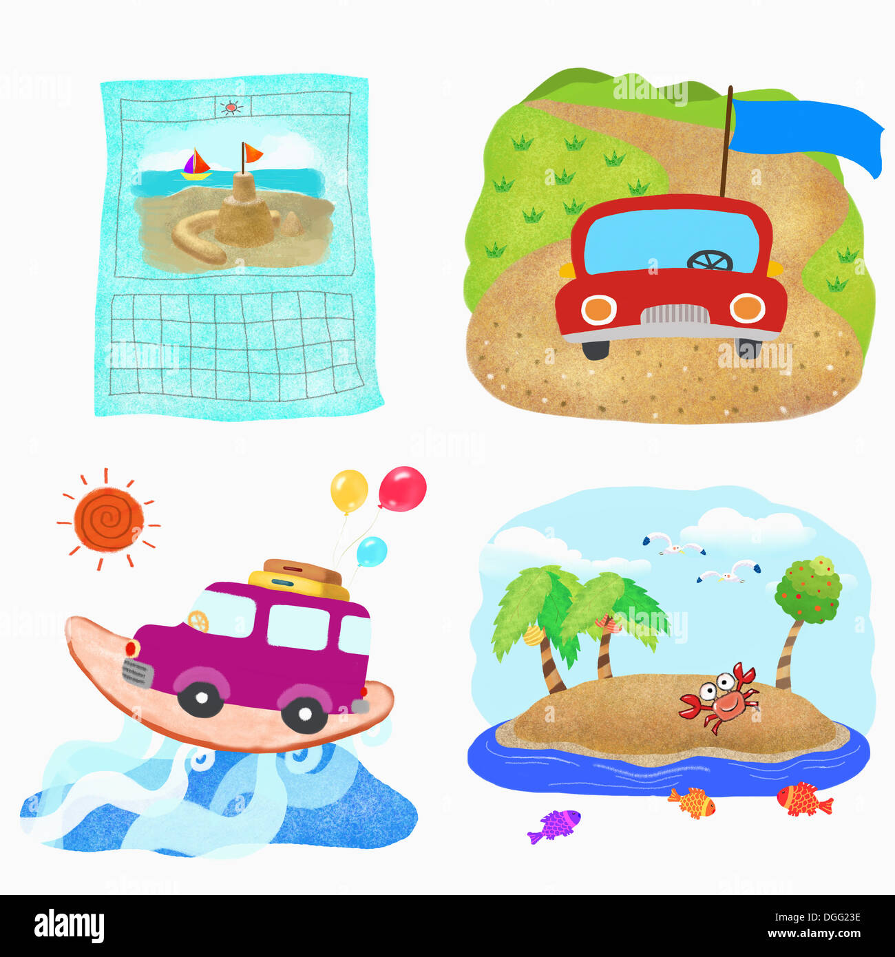 an illustration of four summer related images Stock Photo