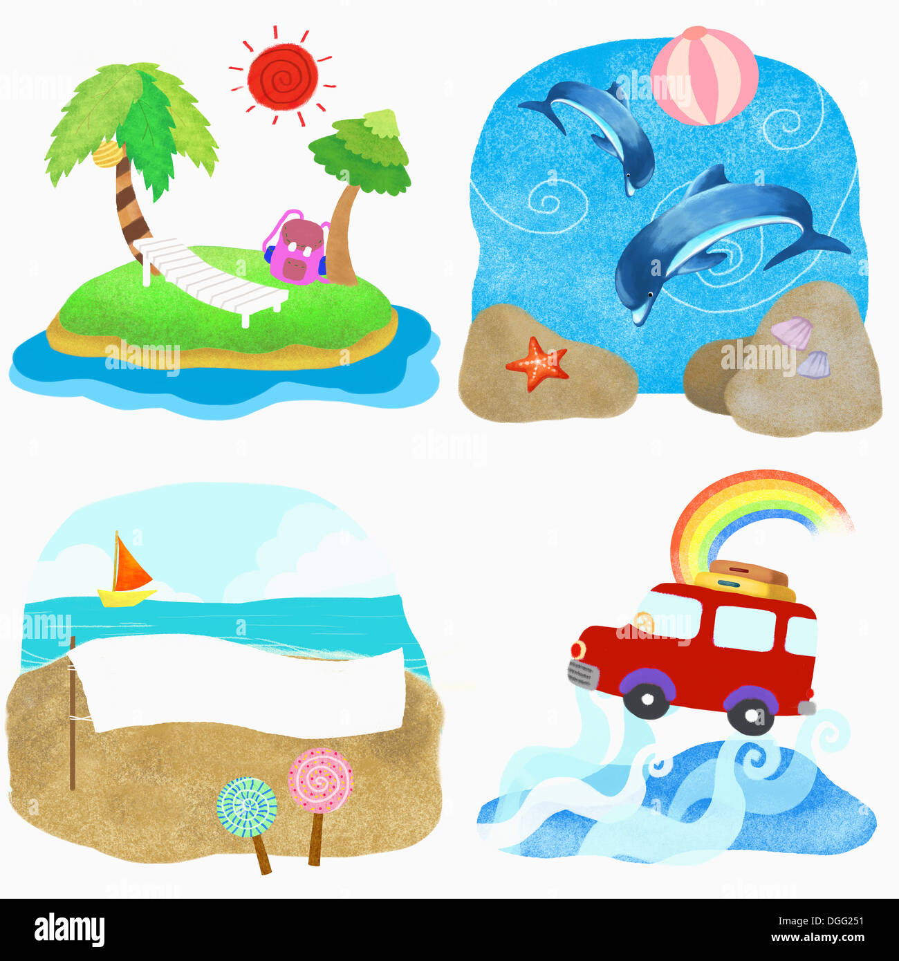 an illustration of four summer related images Stock Photo