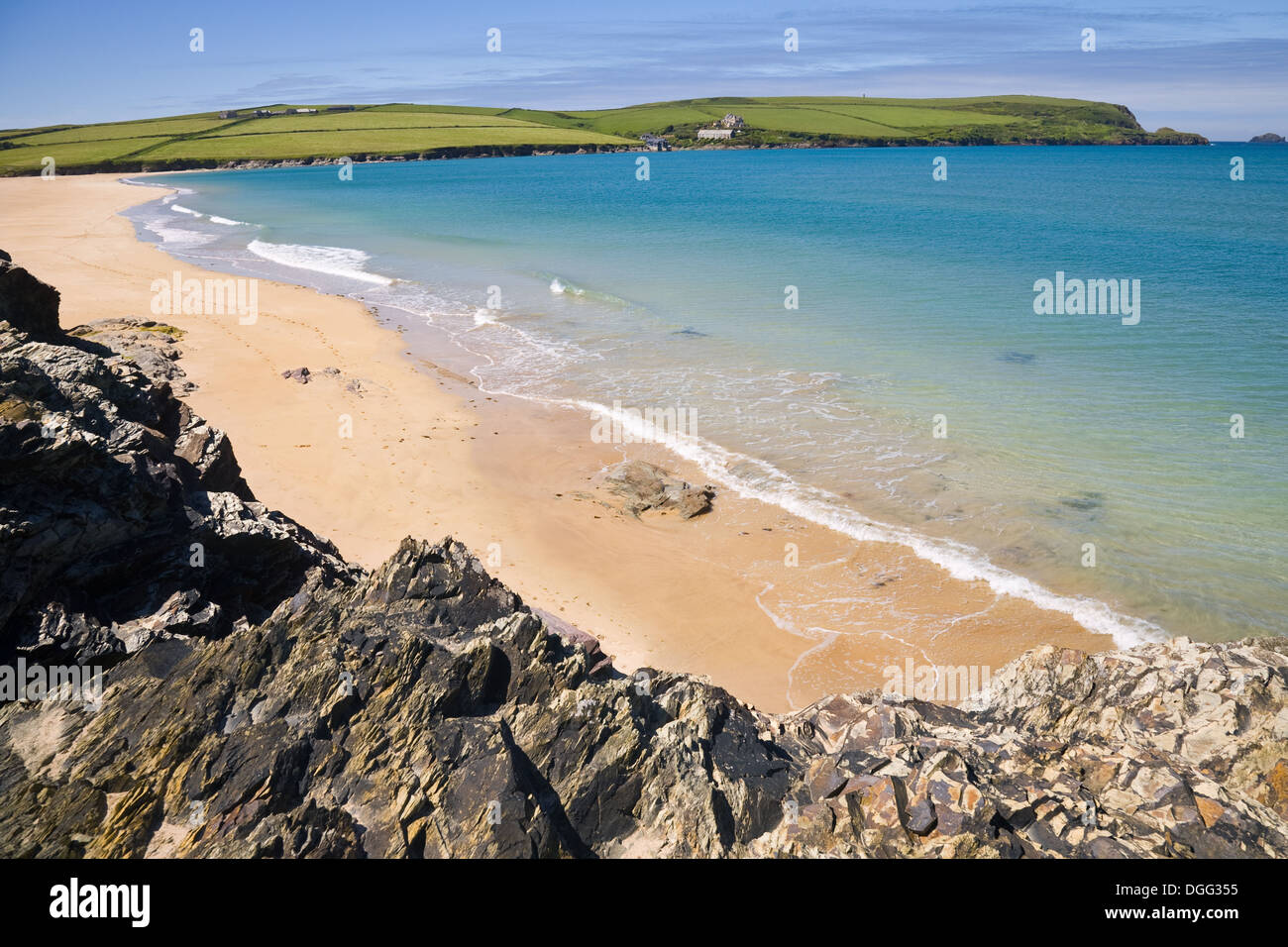 Rocks and beach at Harbour Cove near Padstow in Cornwall, UK Stock
