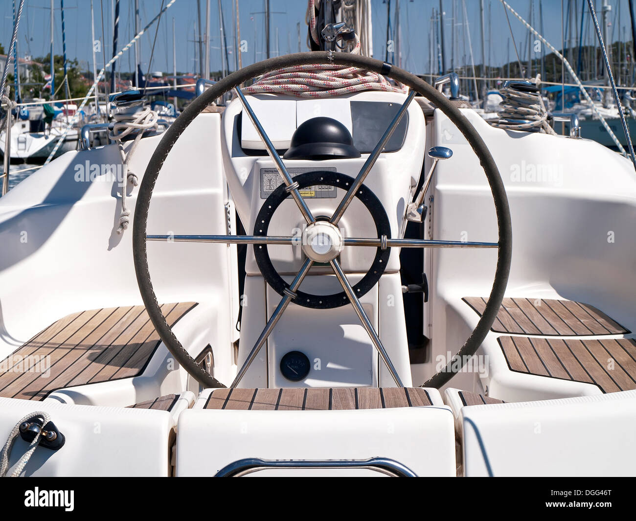 Helm station on sailing boat Stock Photo