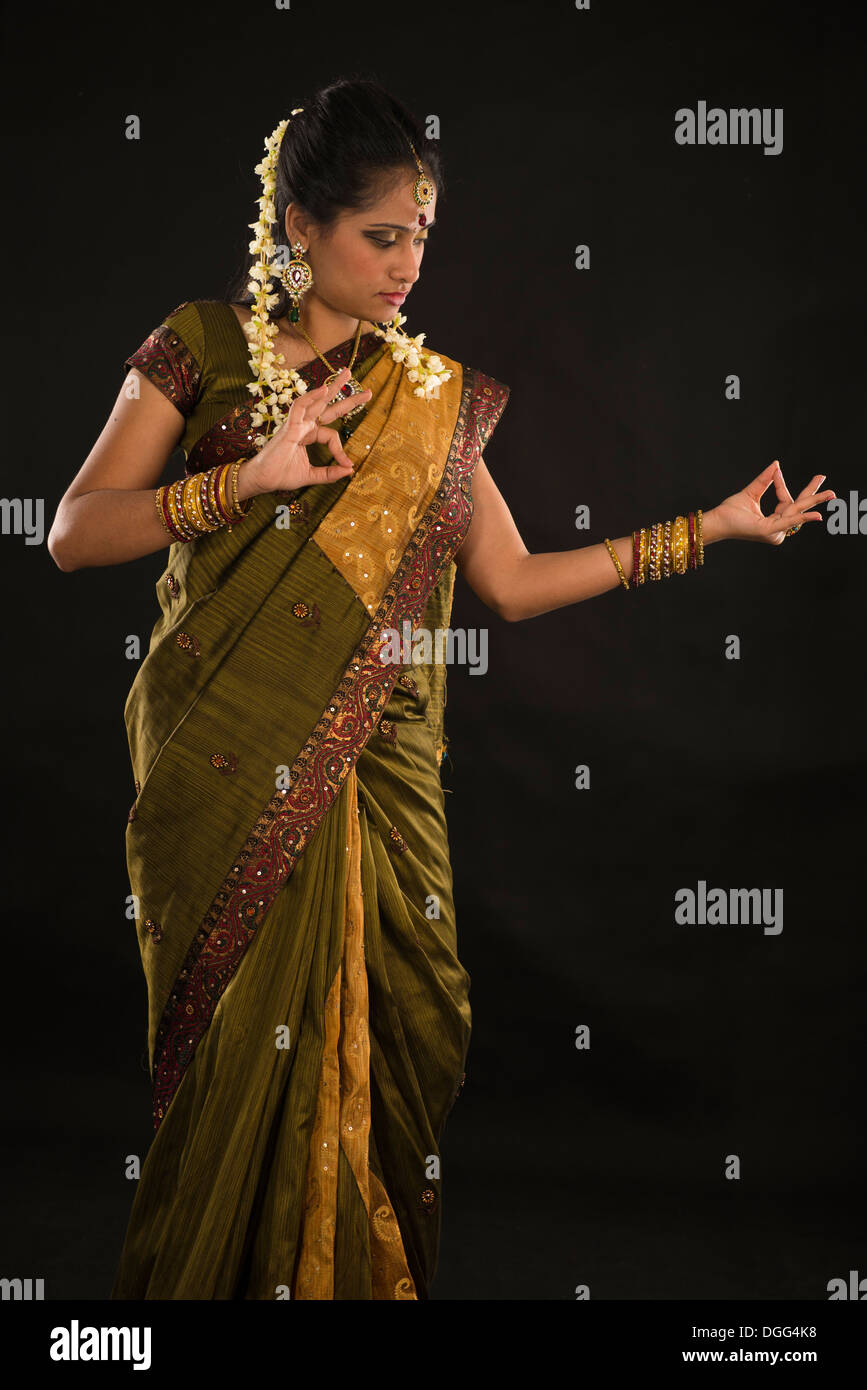 indian female dancer during diwali festival of lights Stock Photo