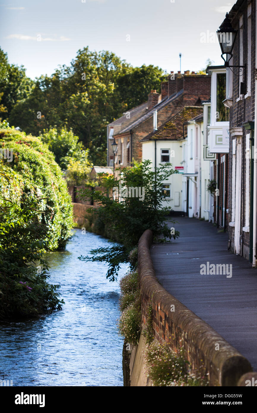 Water lane. Salisbury city housing next to river tributary Stock Photo