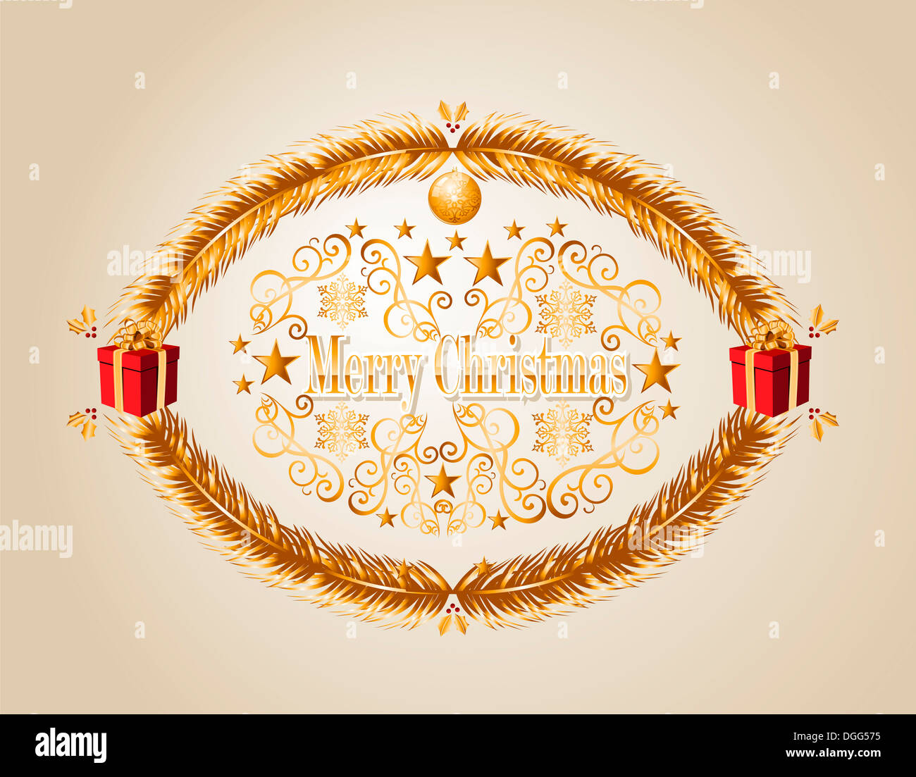 Luxury Merry Christmas gold mistletoe frame background. EPS10 vector ...