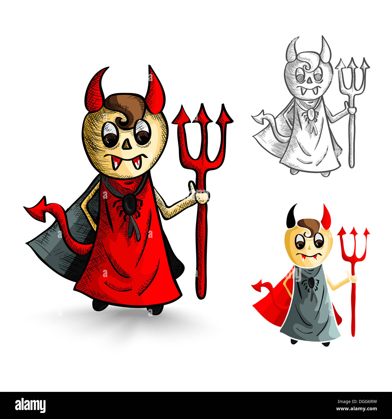 Halloween Monsters isolated spooky hand drawn devil men set. EPS10 vector file organized in layers for easy editing.  Stock Photo