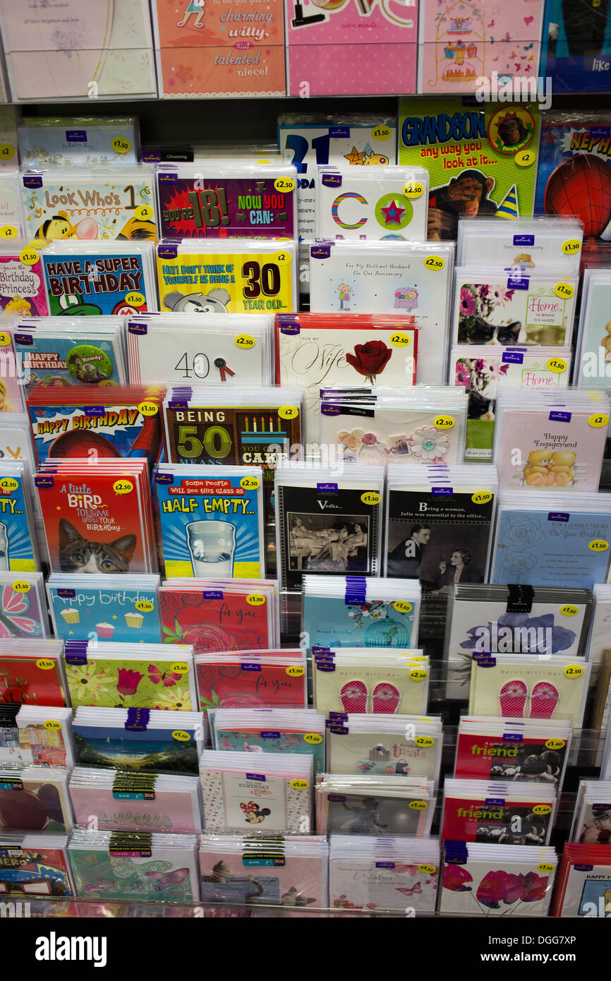greeting cards gift  cards on shelves Stock Photo