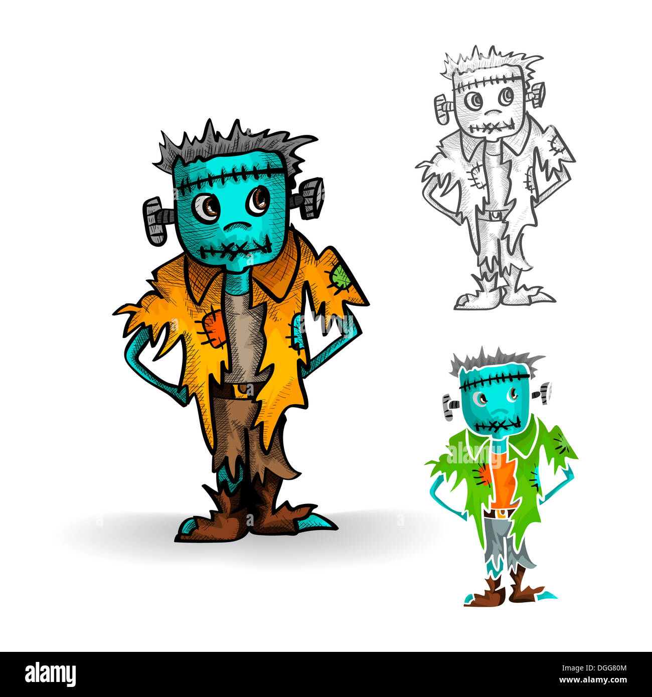 Halloween Monsters isolated spooky hand drawn zombie man set. EPS10 vector file organized in layers for easy editing. Stock Photo