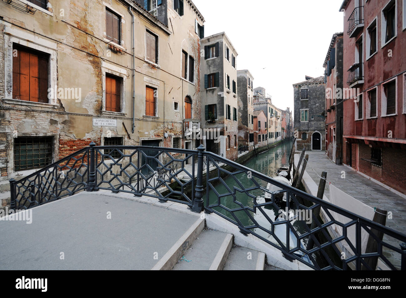 Bridge, houses along a canal, Venice, Venezia, Venetien, Italy Stock Photo