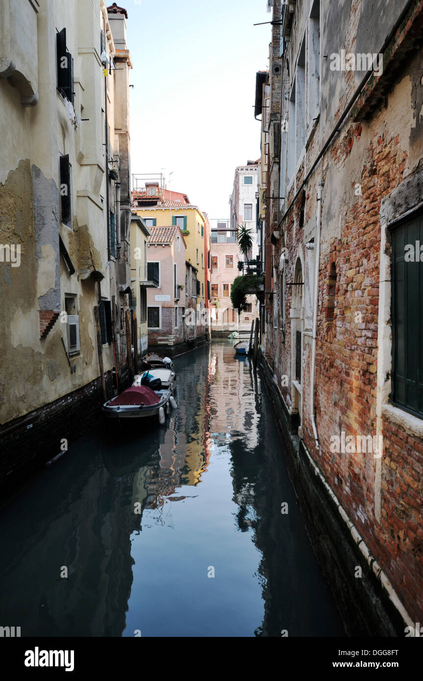 Houses on a canal, Santa Croce, Venice, Venezia, Venetien, Italy Stock Photo