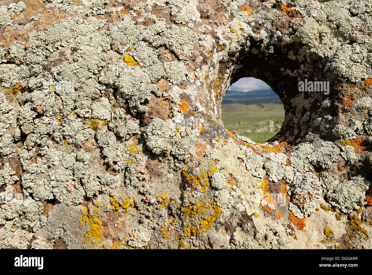 Zorats Karer, 6000 B.C. stoneage observatory, menhir of Karahunj, Cara Hunge, Armenia, Asia Stock Photo
