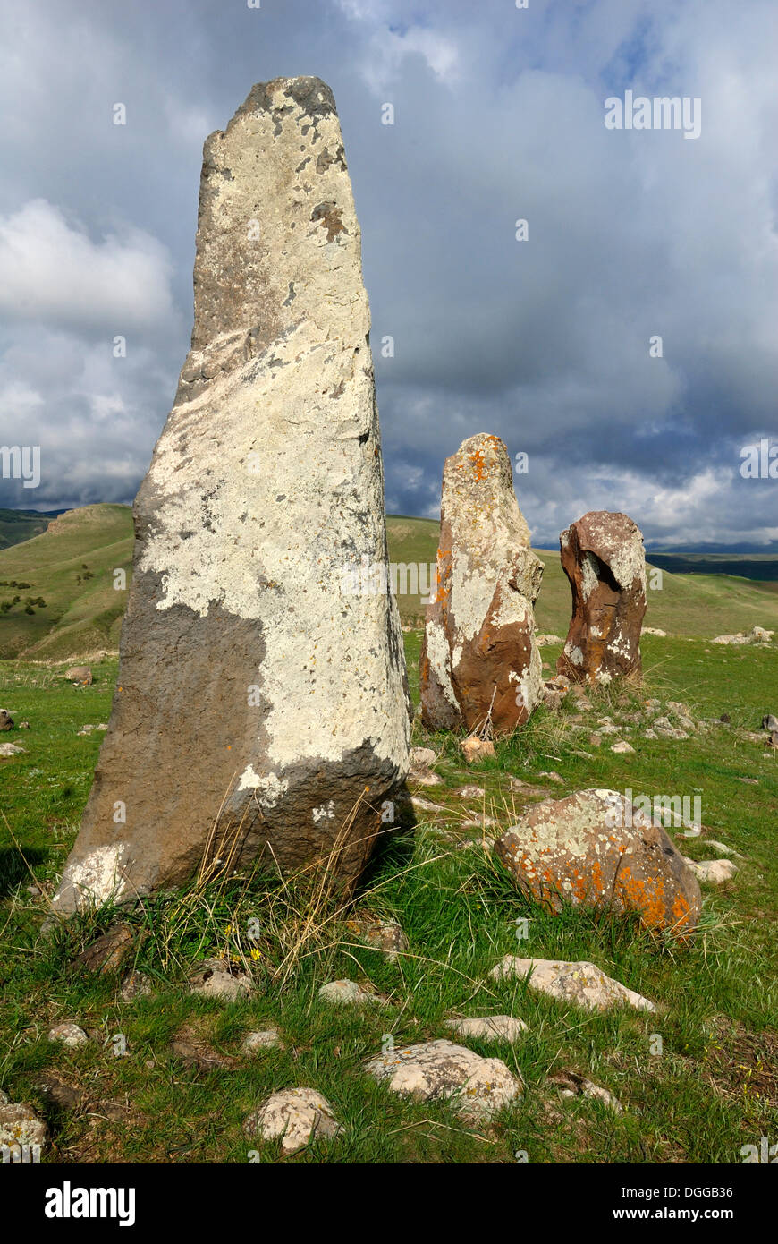 Zorats Karer, 6000 B.C. stoneage observatory, menhir of Karahunj, Cara Hunge, Armenia, Asia Stock Photo