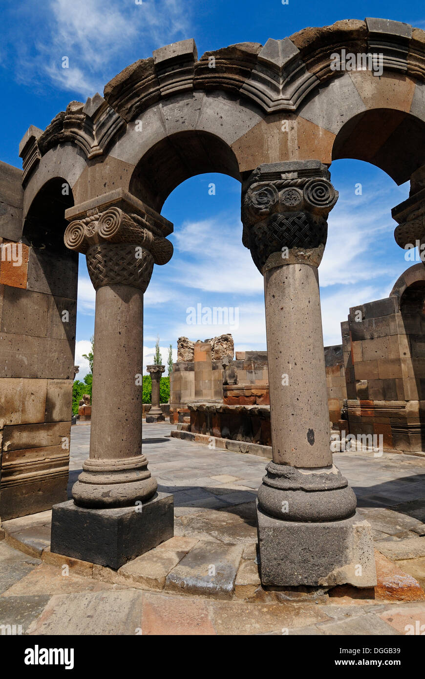 Ruin of the Zvartnots, Zwartnots temple or Cathedral of St. Gregory, UNESCO World Heritage Site, Armenia, Asia Stock Photo