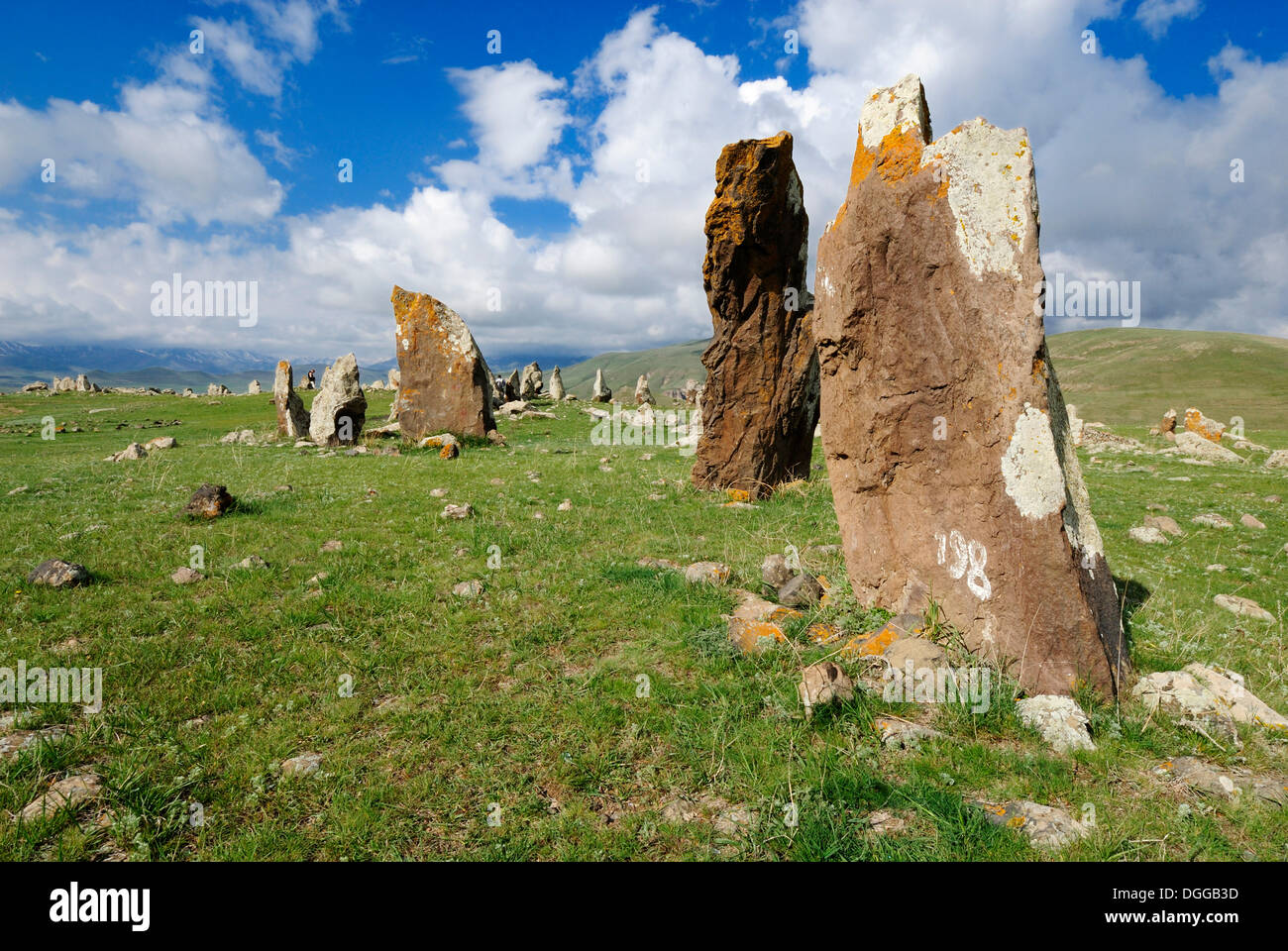 Zorats Karer, 6000 B.C. stoneage observatory, menhir of Karahunj, Carahunge, Armenia, Asia Stock Photo