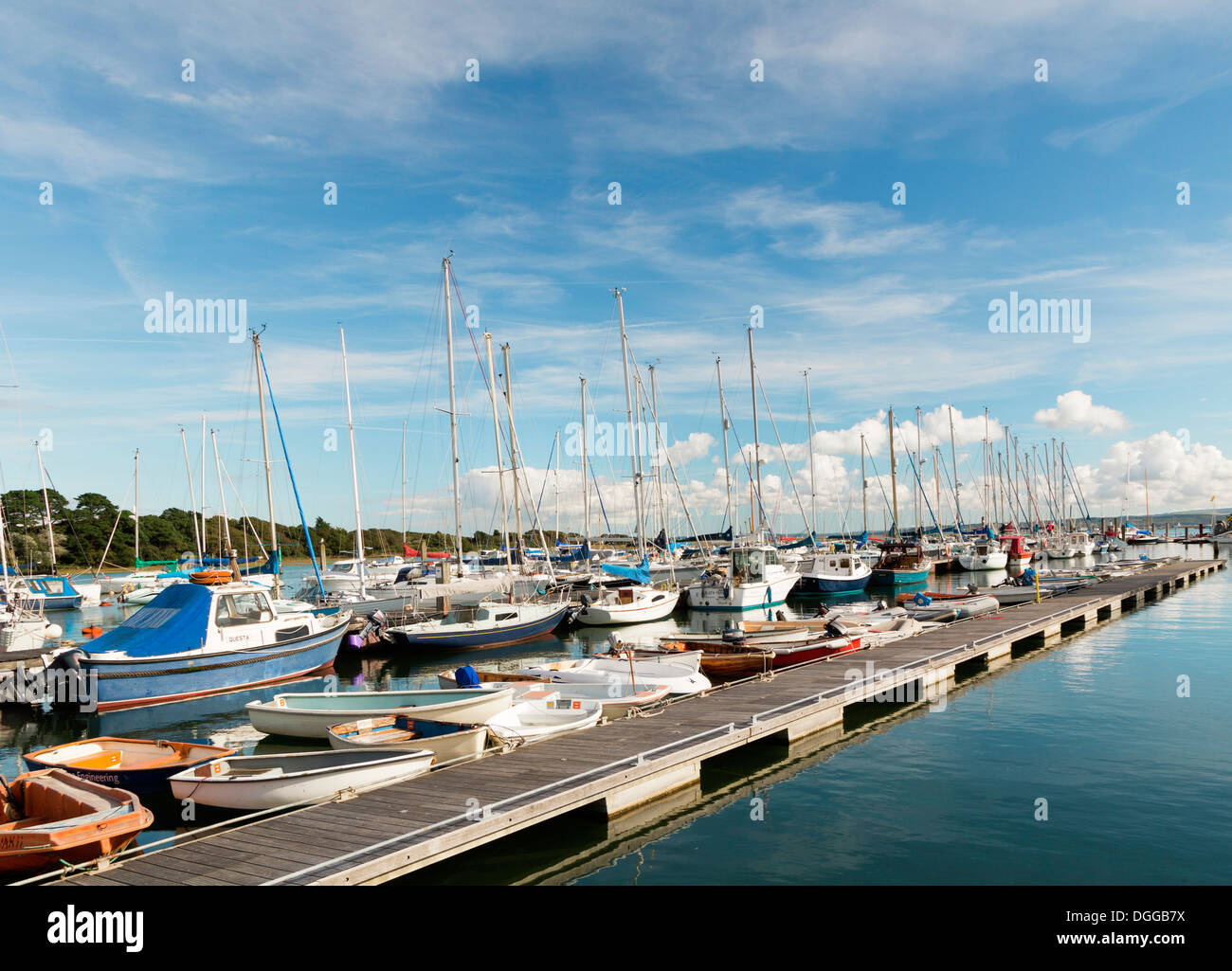 Yachts on the moorings at Lymington Harbour, Solent. Stock Photo