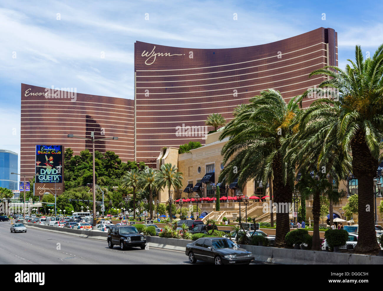 The Encore and Wynn hotesl and casinos, Las Vegas Boulevard South (The Strip), Las Vegas, Nevada, USA Stock Photo
