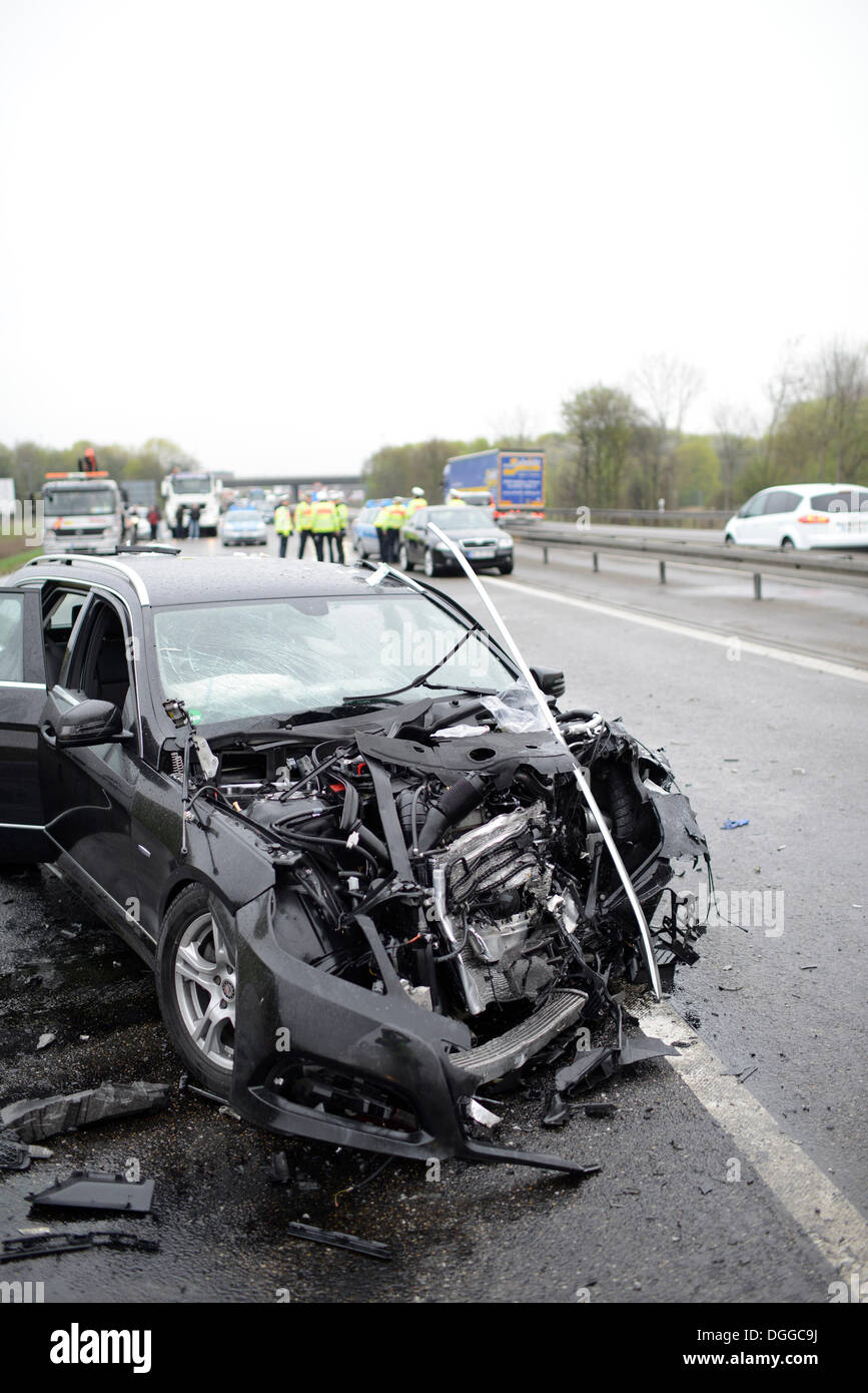 Fatal road traffic accident caused by a wrong-way driver on the A 81 motorway, Autobahn, Sindelfingen, Baden-Württemberg Stock Photo