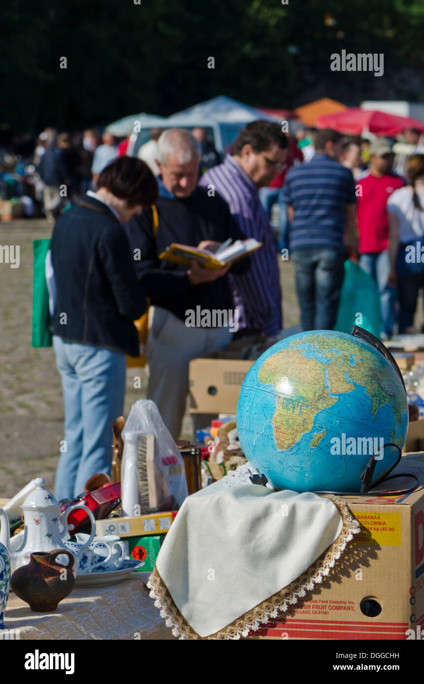 A globe for sale at the weekly flea market, Dresden, Saxony Stock Photo