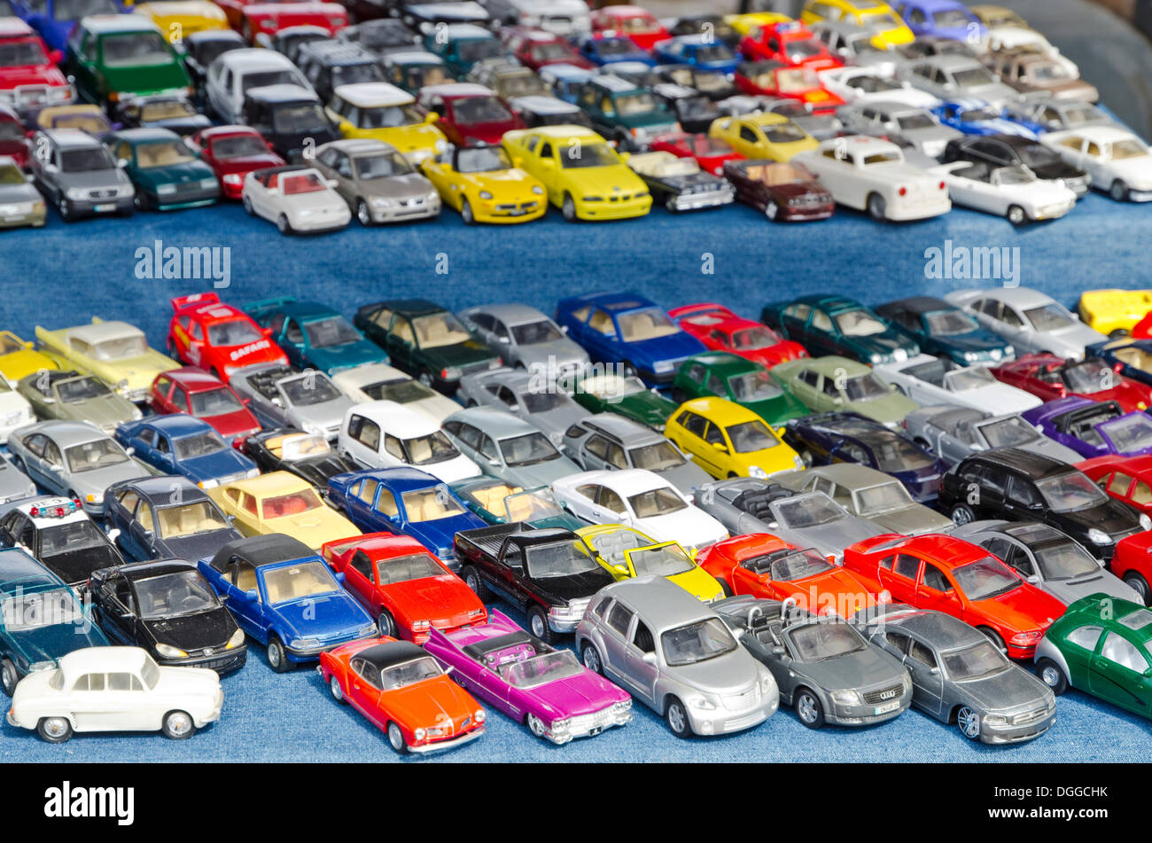 Toy cars are offered for sale at the weekly flea market, Dresden, Saxony Stock Photo