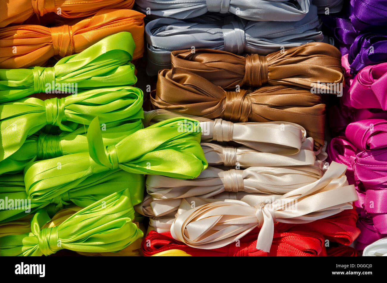 Market Ribbon Colorful ribbons for sale at the weekly flea market, Dresden, Saxony ...