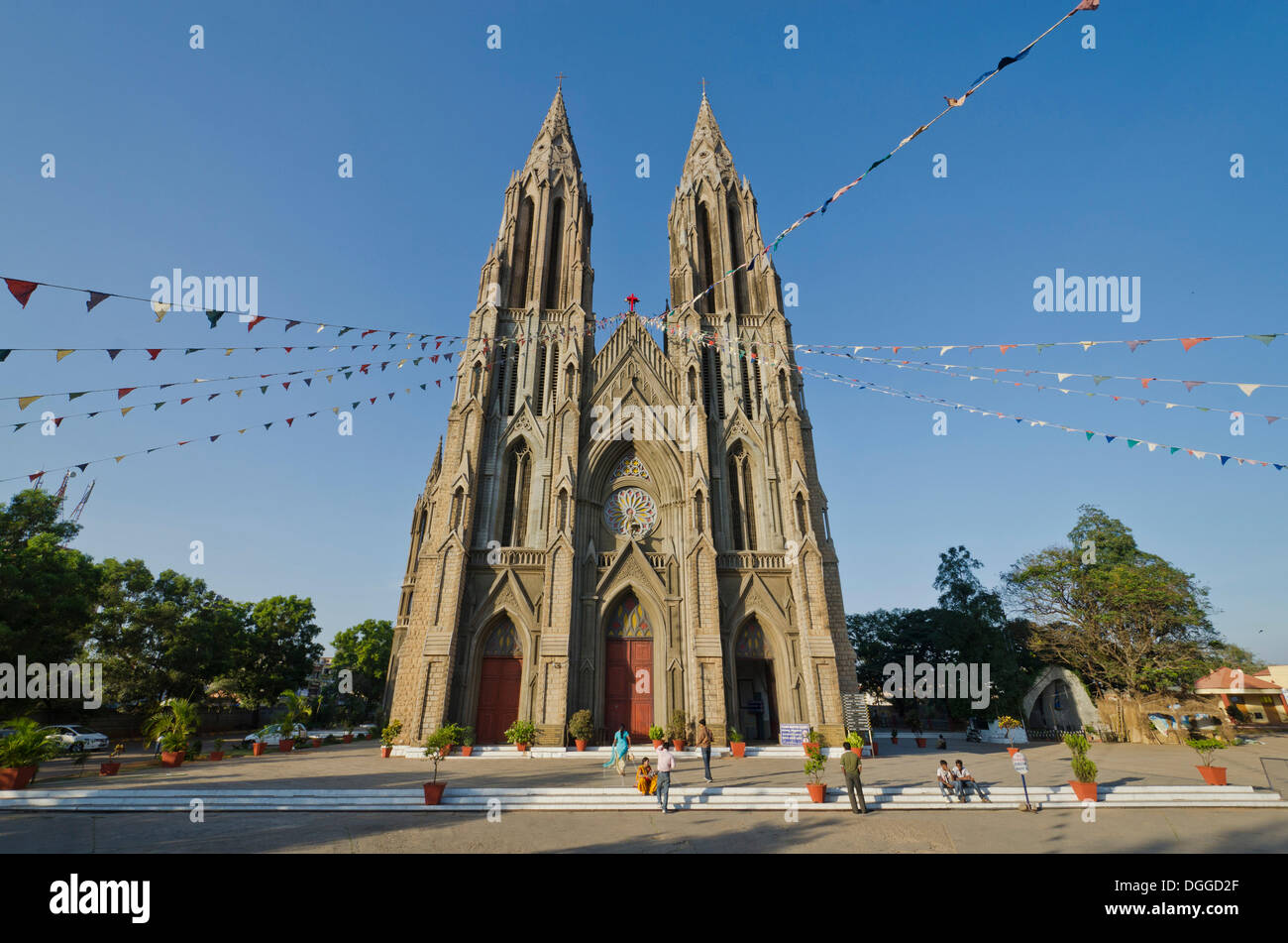 St. Philomenas Cathedral decorated for Christmas Eve in Mysore, India, Asia Stock Photo