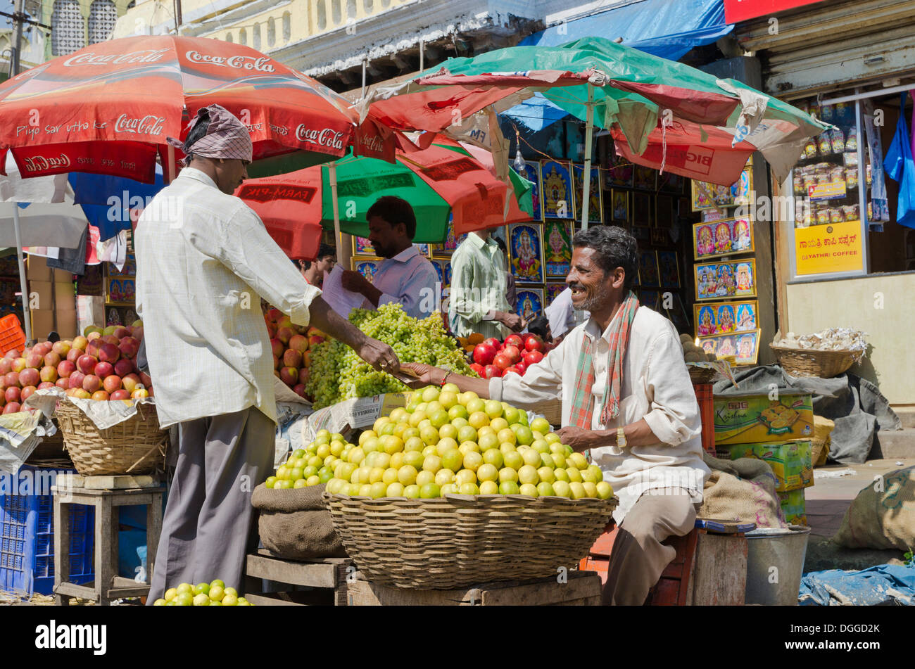 Fruit and vegetables for sale at the local market in Mysore, India, Asia Stock Photo