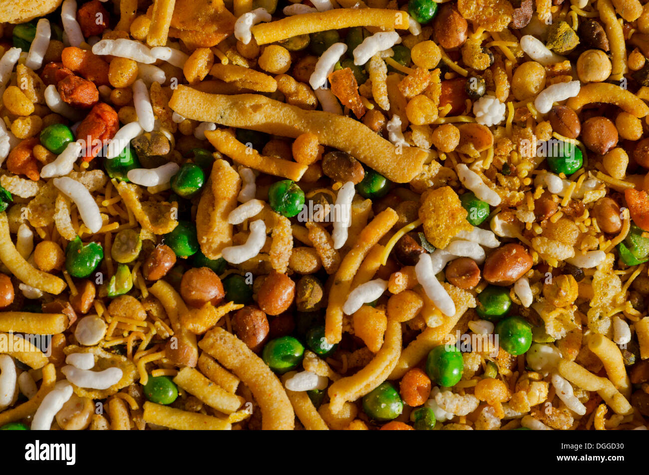 Namkin, salty snacks, for sale at the local market in Mysore, India, Asia Stock Photo